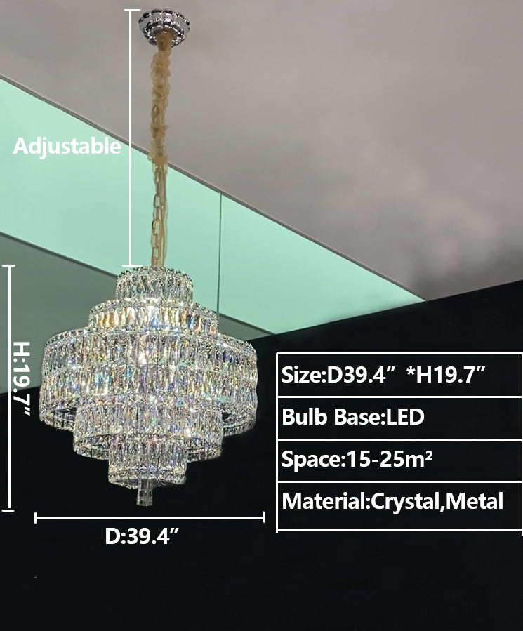 Delicate Light Luxury Multi-Layers Silver Round Crystal Chandelier for Living / dining Room / bedroom /