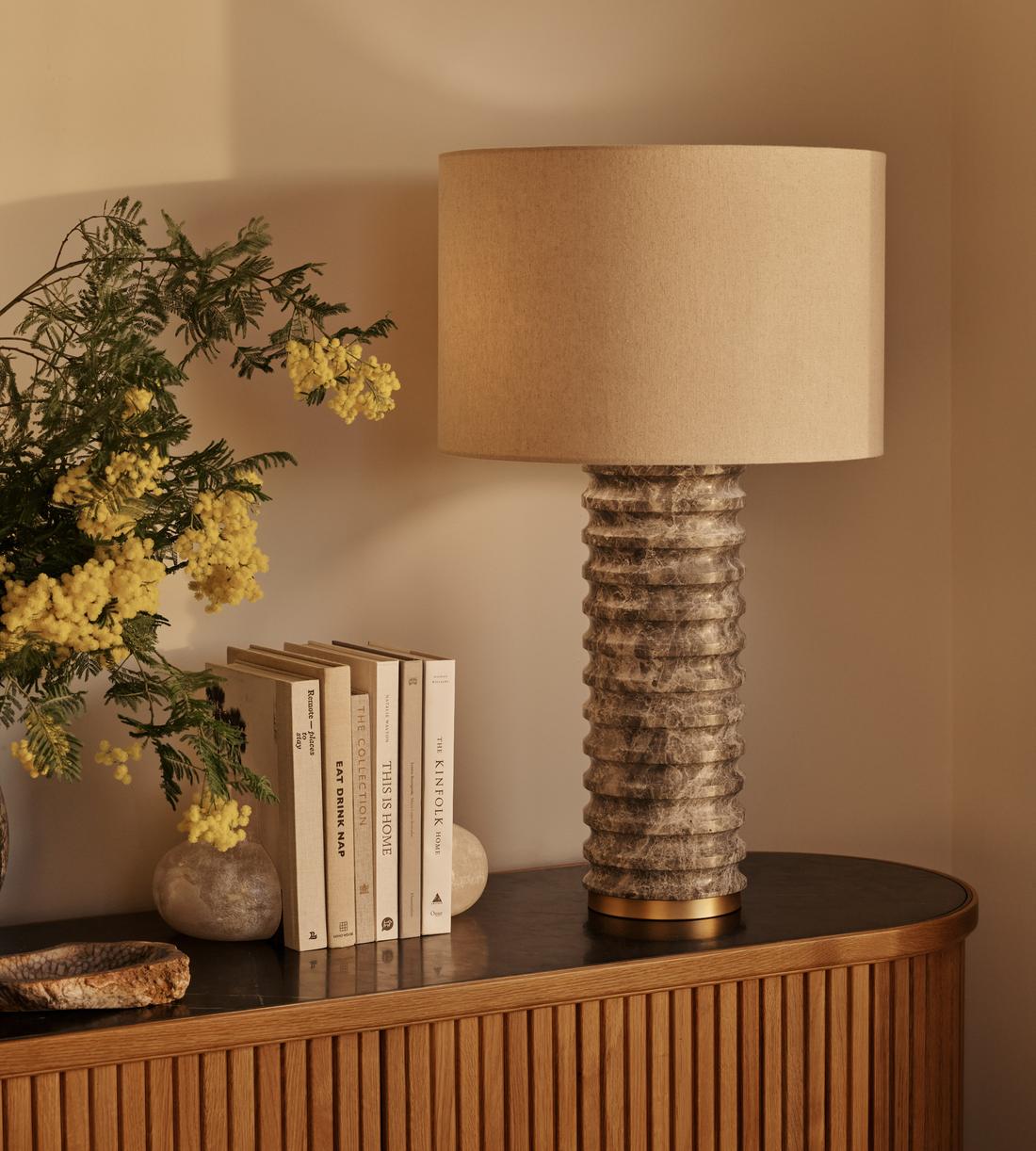 Tall Marble Table Lamp in Antiqued Brass - Erhaus product image 1