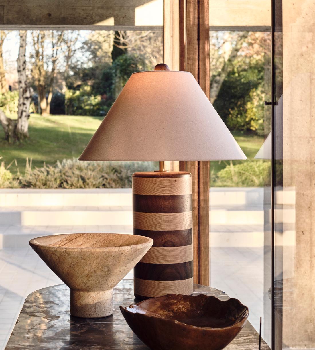 Oak Table Lamp with Linen Shade - Erhaus product image 1