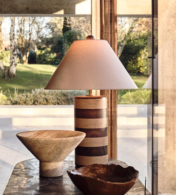 Oak Table Lamp with Linen Shade - Erhaus product image 1