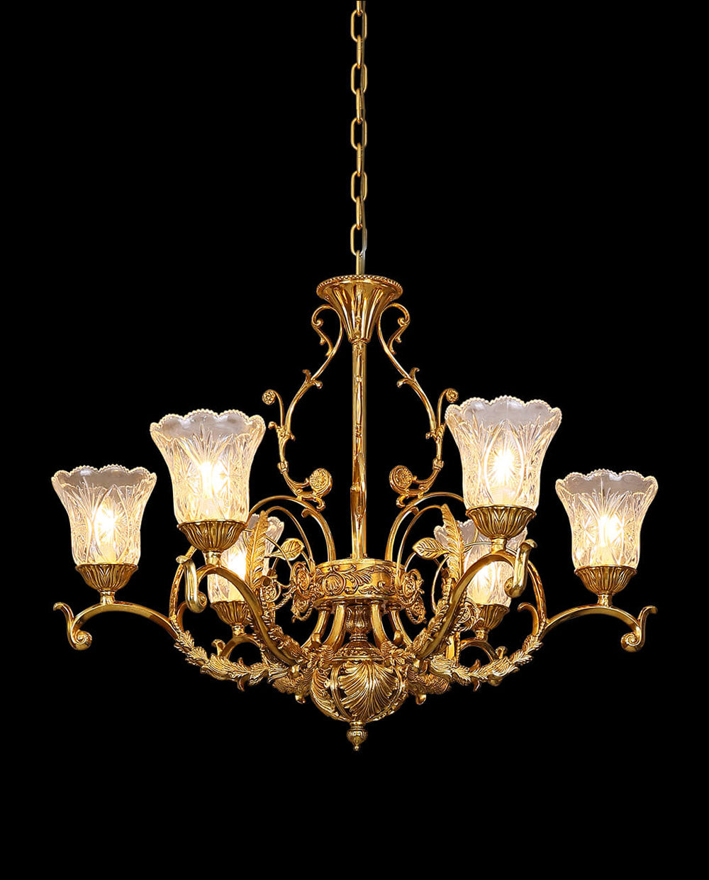 33X25 Inch 6 Lights Small Antique Copper Chandelier Light with Glass Shades