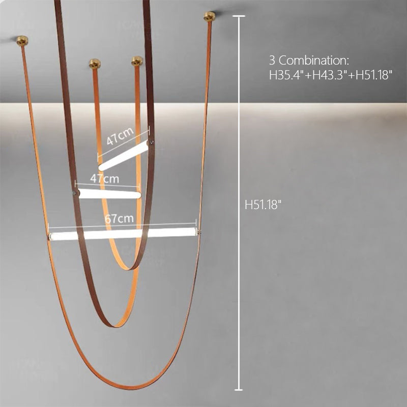 Designer U-Shaped LED Chandelier with Glass Tube, Leather Cable & Satin Stainless Steel Finish