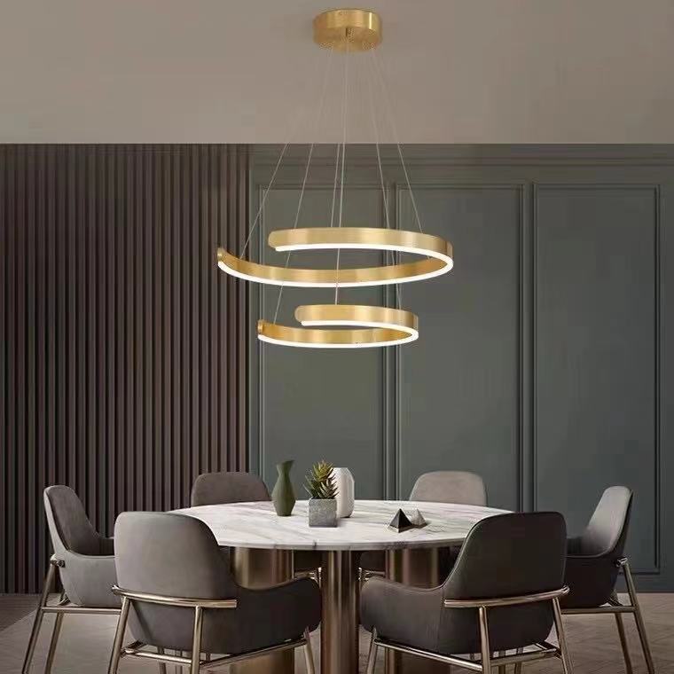 Gold Ring LED Chandelier with Wrought Iron Accents Metal Open Ring for Living Room