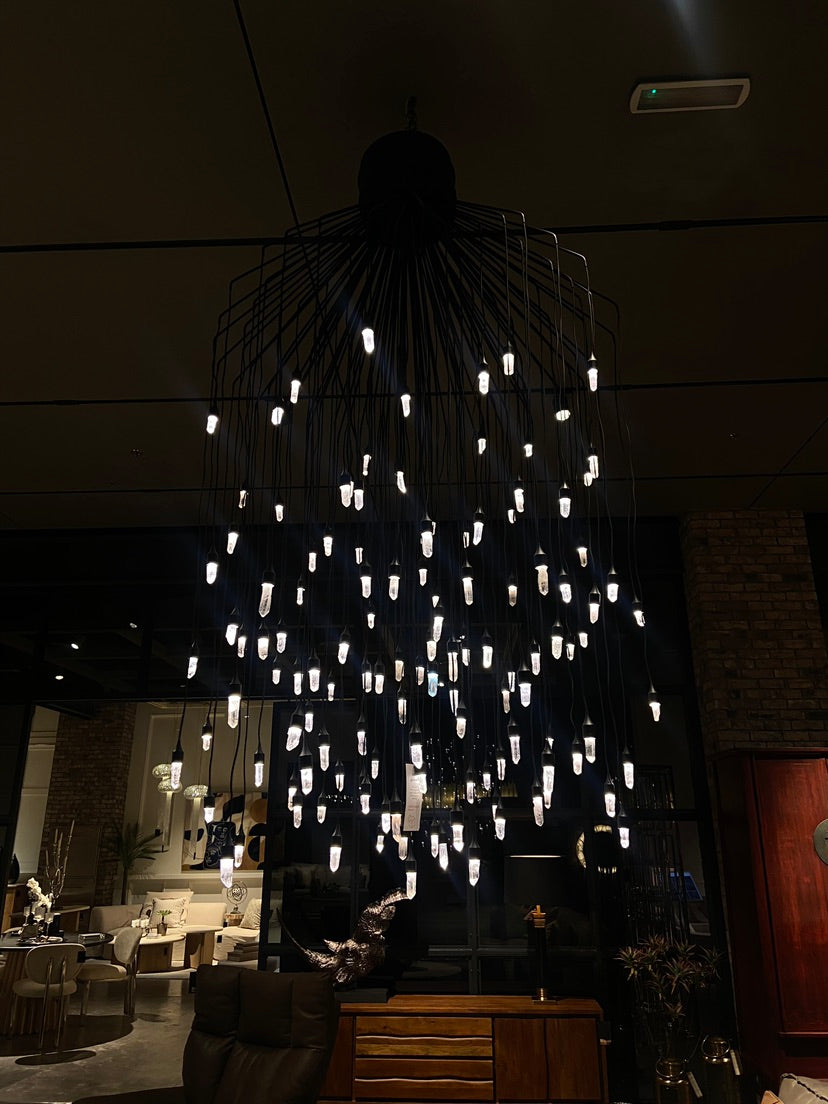 Rock Crystal Raindrop Chandelier with Polished Finish for Living Room Dining Room Staircase Foyer