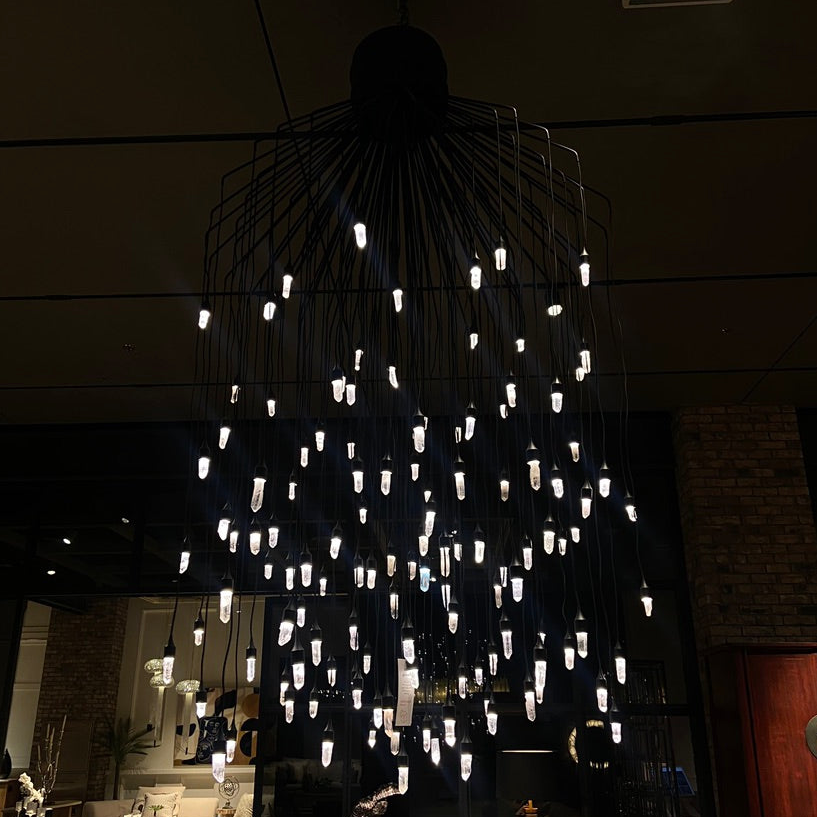 Rock Crystal Raindrop Chandelier with Polished Finish for Living Room Dining Room Staircase Foyer