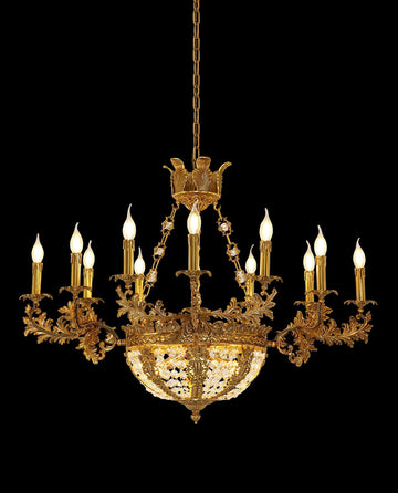 41X30 Inch 16 Lights French Empire Style Brass and Crystal Chandelier Light