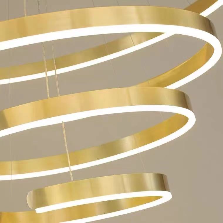 Gold Ring LED Chandelier with Wrought Iron Accents Metal Open Ring for Living Room