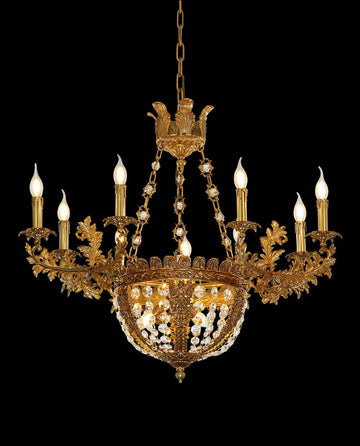 31X29 Inch 12 Lights French Empire Style Brass and Crystal Chandelier Light