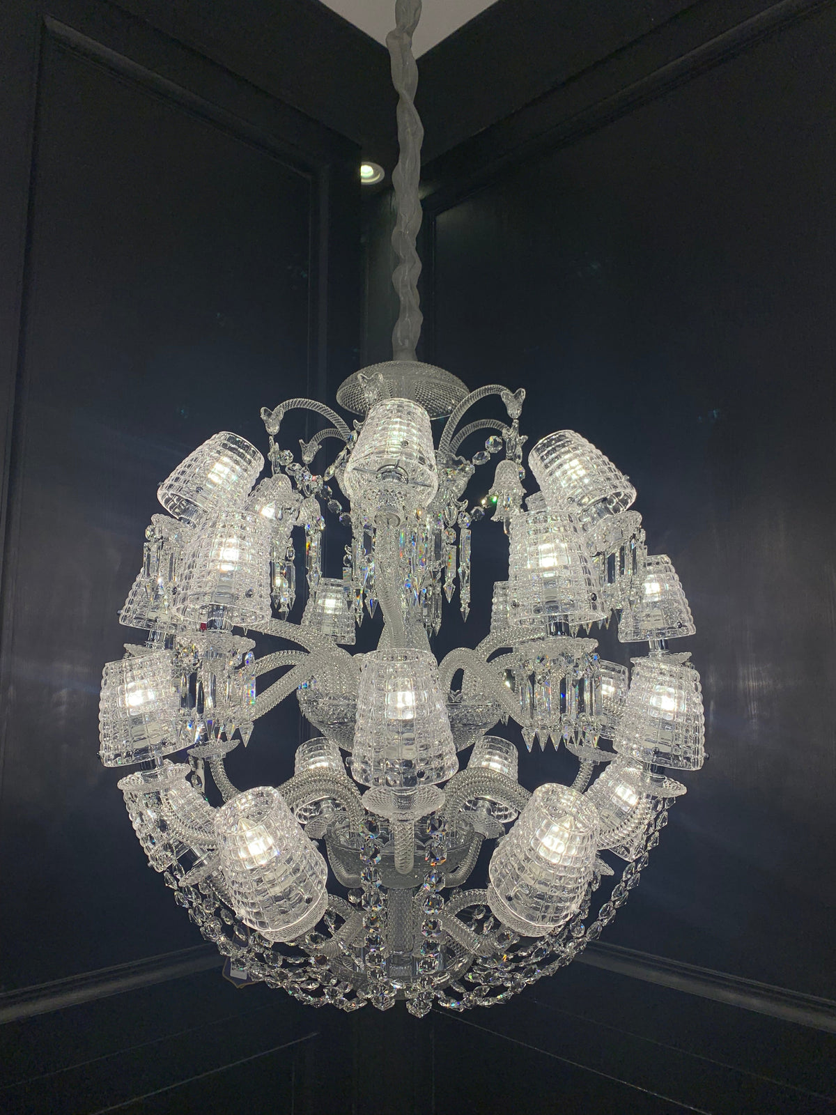Luxury Globe-Shaped Crystal Chandelier with Fabric and Crystal Glass Shades, High-Quality Finish