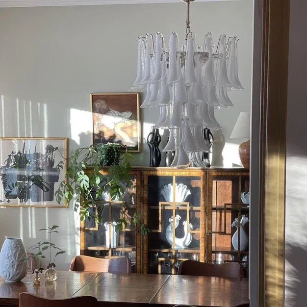 Modern Art Italian Mid-Century 5 / 6-Tier Petal Glass Chandelier with Metal Finish