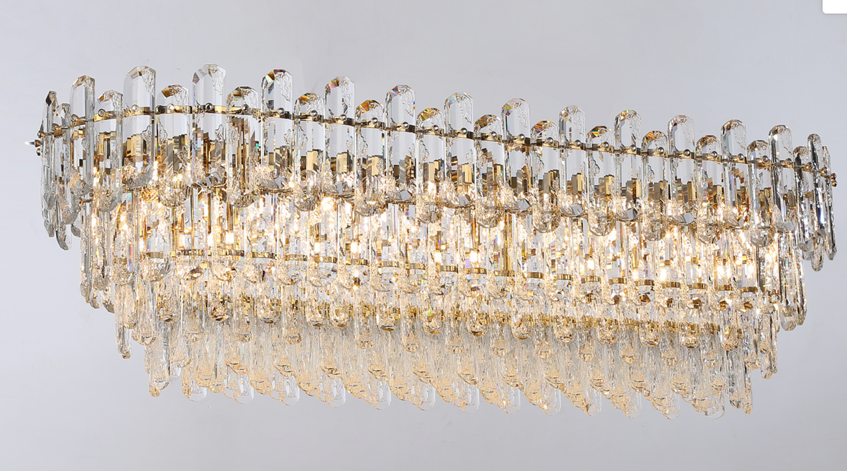 Light Luxury Round / rectangular Clear Crystal Chandelier in Champagne Gold / chrome Finish for Living /
