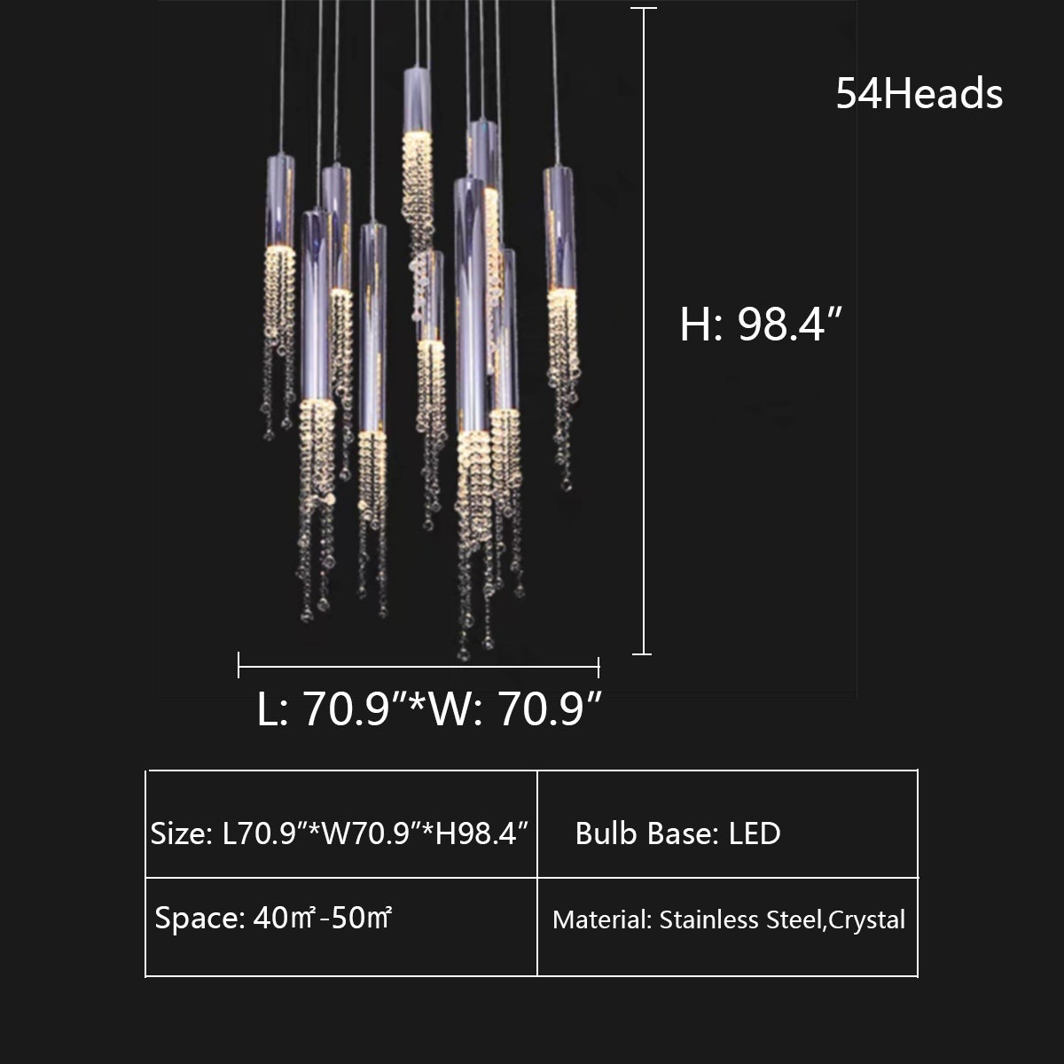 Foyer Staircase Chrome Ceiling Light Silver Crystal Pendant Chandelier for Hallway Entrance