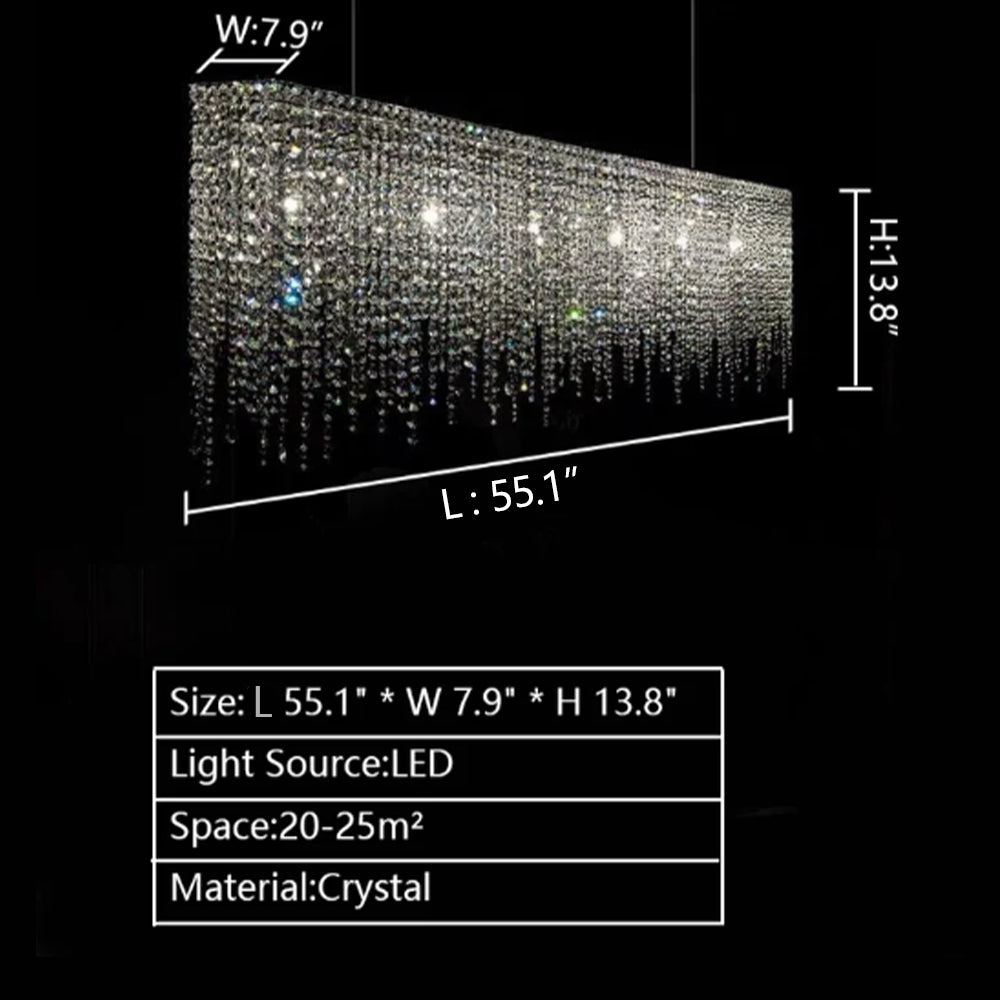 Tassel Crystal Dining Room Chandelier Rectangle Ceiling Light for Kitchen Island