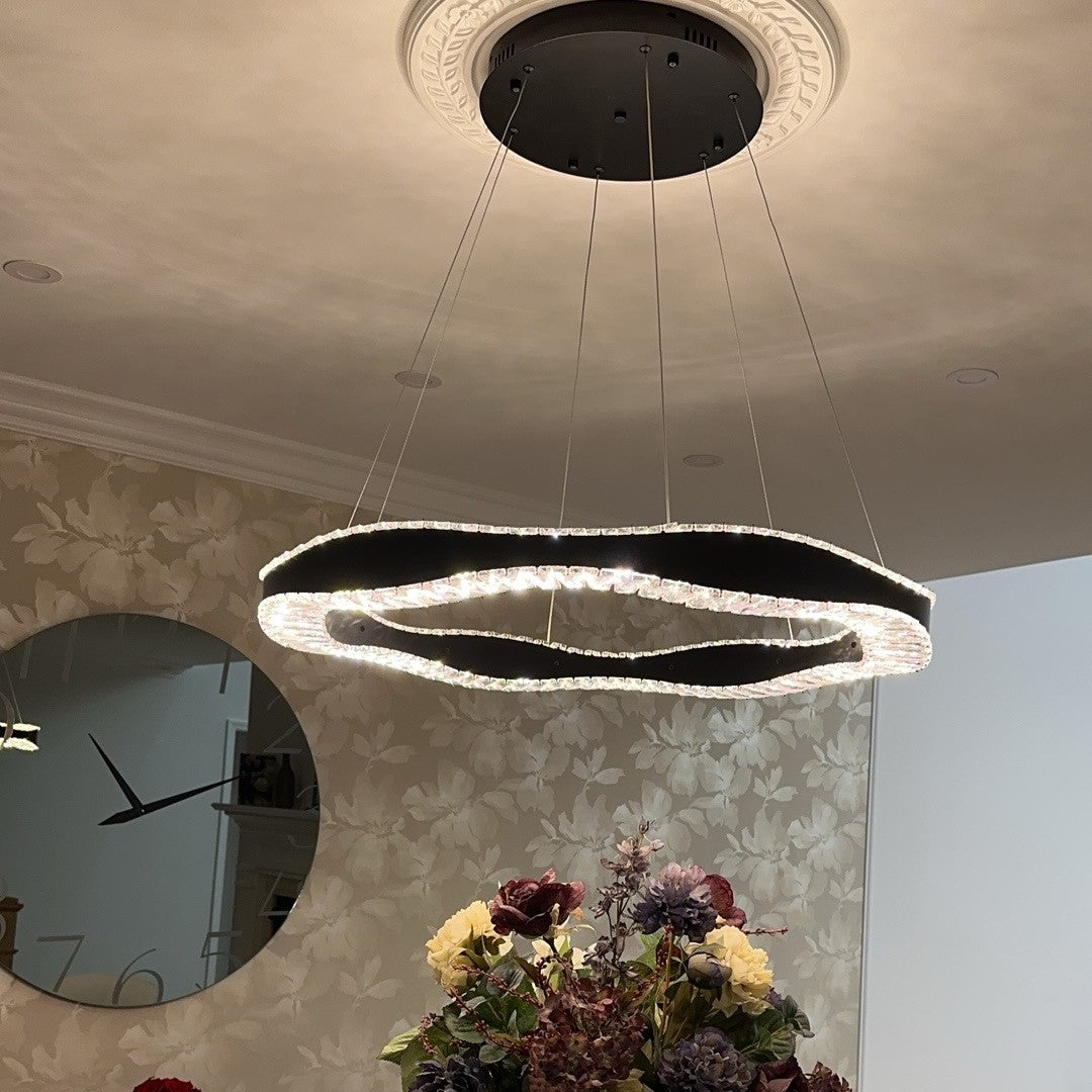 Modern Minimalist Art Wave Crystal Chandelier Suit in Black Finish for Living Room & Dining Room