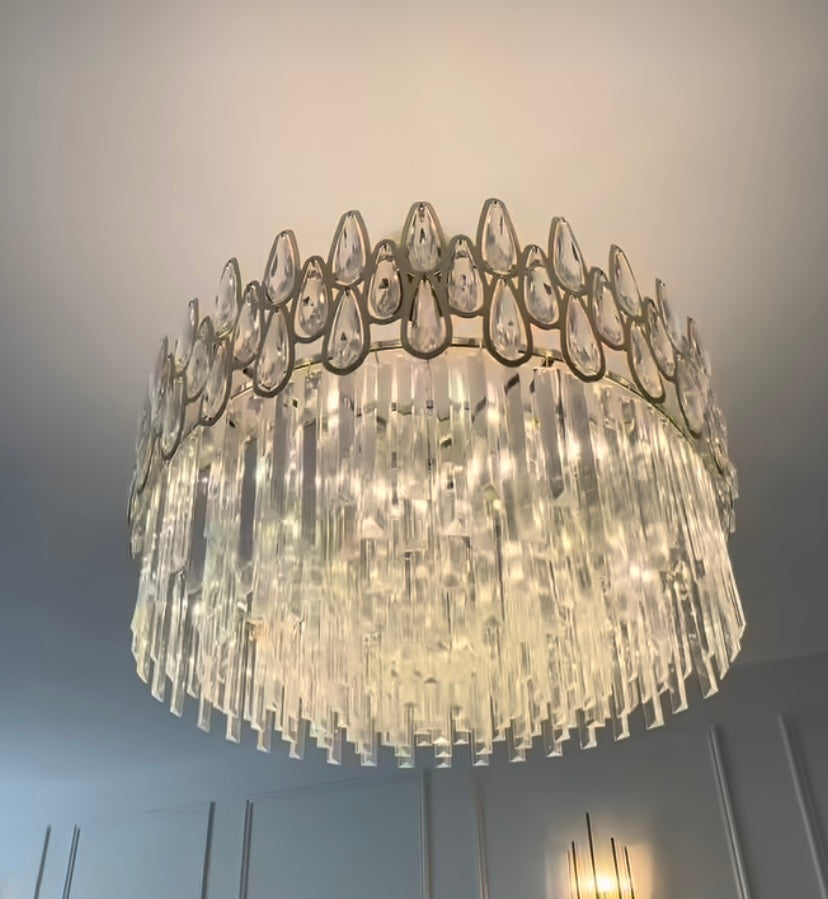 Modern Round / rectangular Raindrop Crystal Chandelier for Low-Ceiling