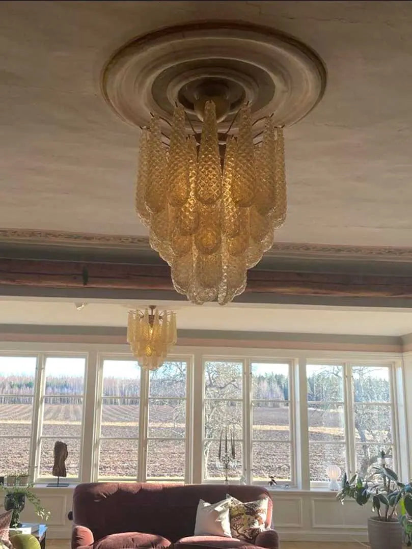 Murano Chandelier – Drop – 41 Glasses – Amber
