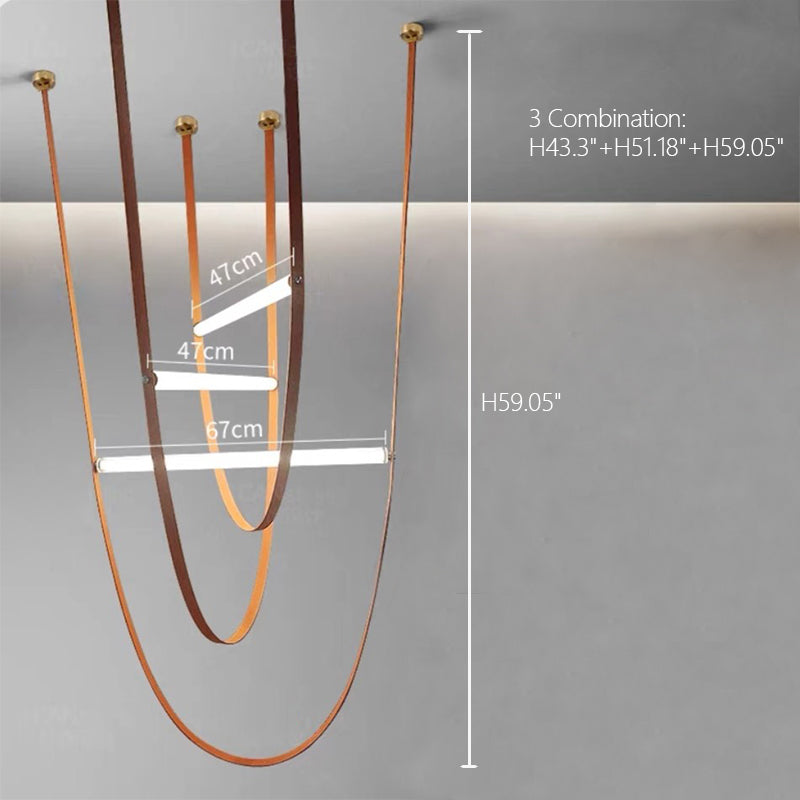 Designer U-Shaped LED Chandelier with Glass Tube, Leather Cable & Satin Stainless Steel Finish