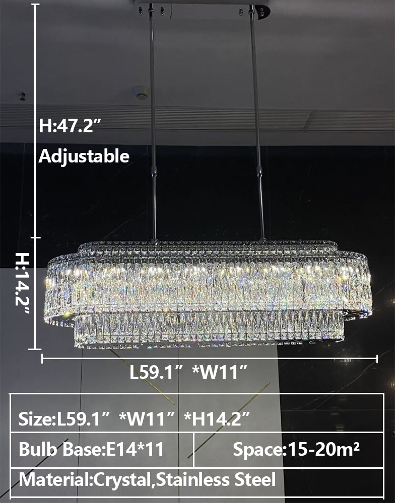 Stunning Modern Rectangle Ceiling Light Crystal Chandelier for Dining Table / coffee Table / living Room /