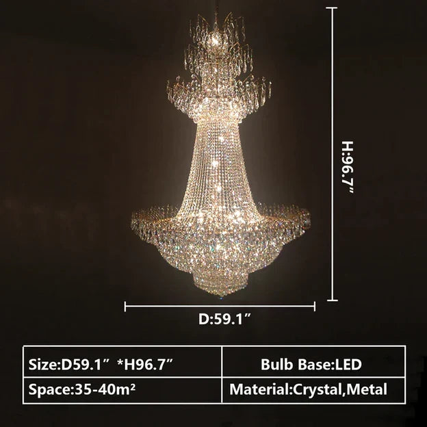 Empire Extra Large French Classic Multi-Tiered Crystal Chandelier with Metal Finish and Lotus-Shaped Design