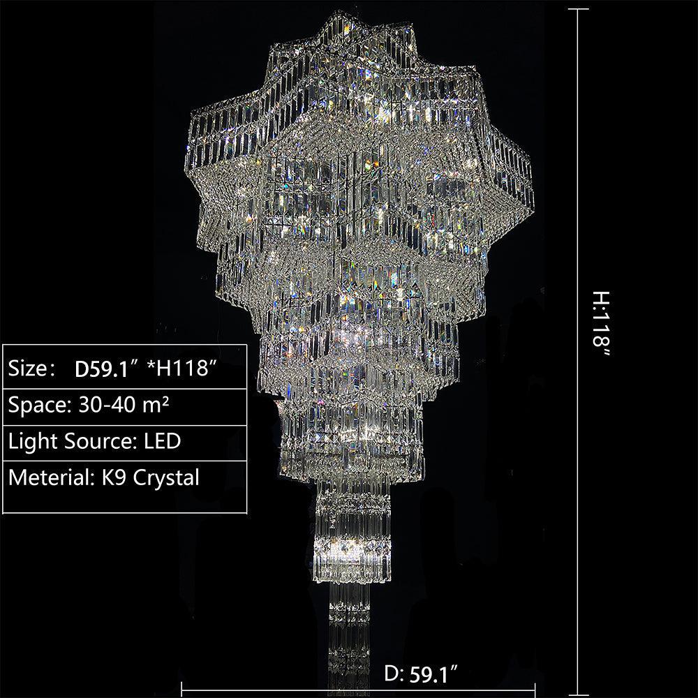 Luxury Plaza Multi-Tier Crystal Chandelier for High Ceilings / hotel Hall / 2 Story Foyer
