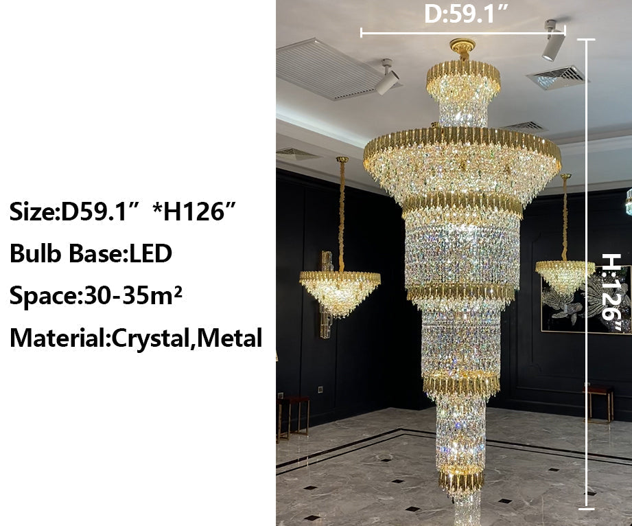 Oversized Luxury Gold Tiered Designer Crystal Chandelier for Large Hallway / foyer / entryway
