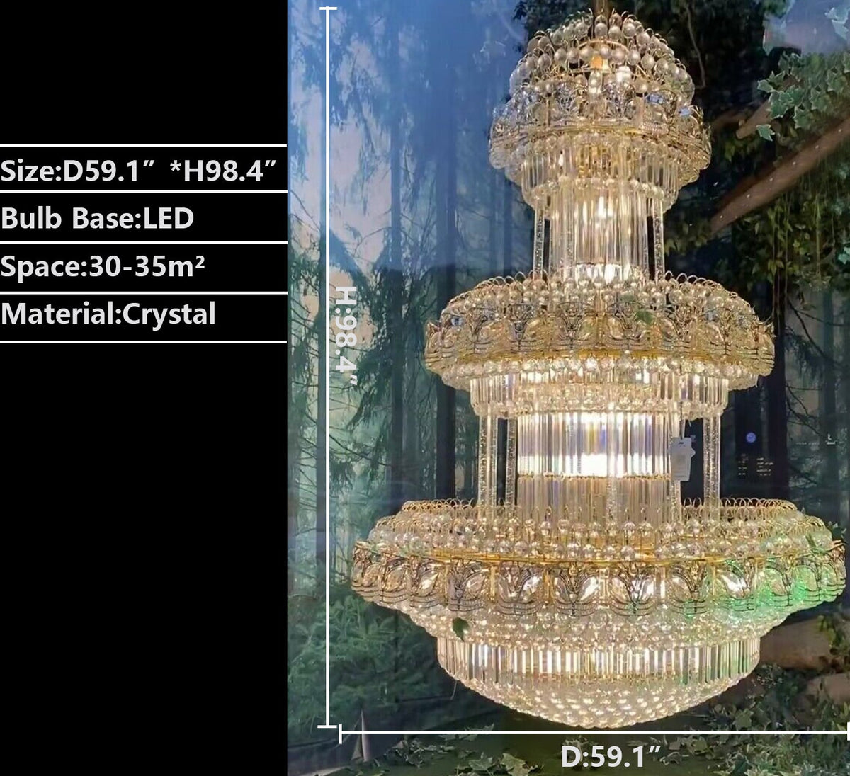 Golden Era Oversized 3-Tiered Art Empire Crystal Chandelier Traditional Luxury Foyer / hallway Ceiling Light