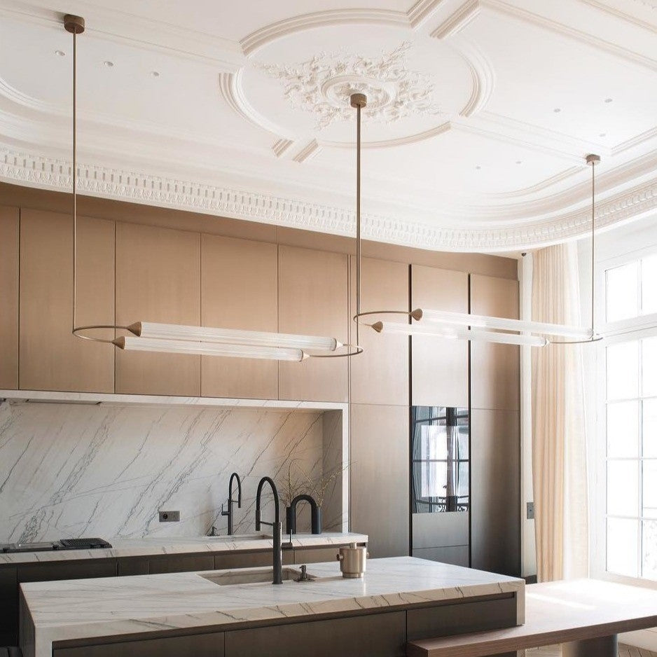 Minimalism Brass Ellipse LED Chandelier Horizontal Design for Kitchen Island and Dining Room