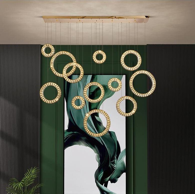 Modern Multi Gold Donuts Shape Crystal Chandelier Ring Round Light for Foyer Staircase / Living Room / Bar /