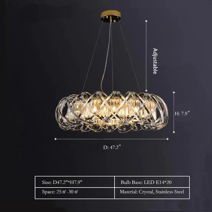 Modern Crystal Chandelier with Transparent Crossed Shell Finish, Round & Rectangle Shapes, K9 Crystal &