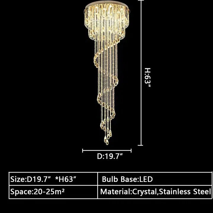 Oversized Modern Cascade Spiral Crystal Staircase Chandelier for Duplex Building