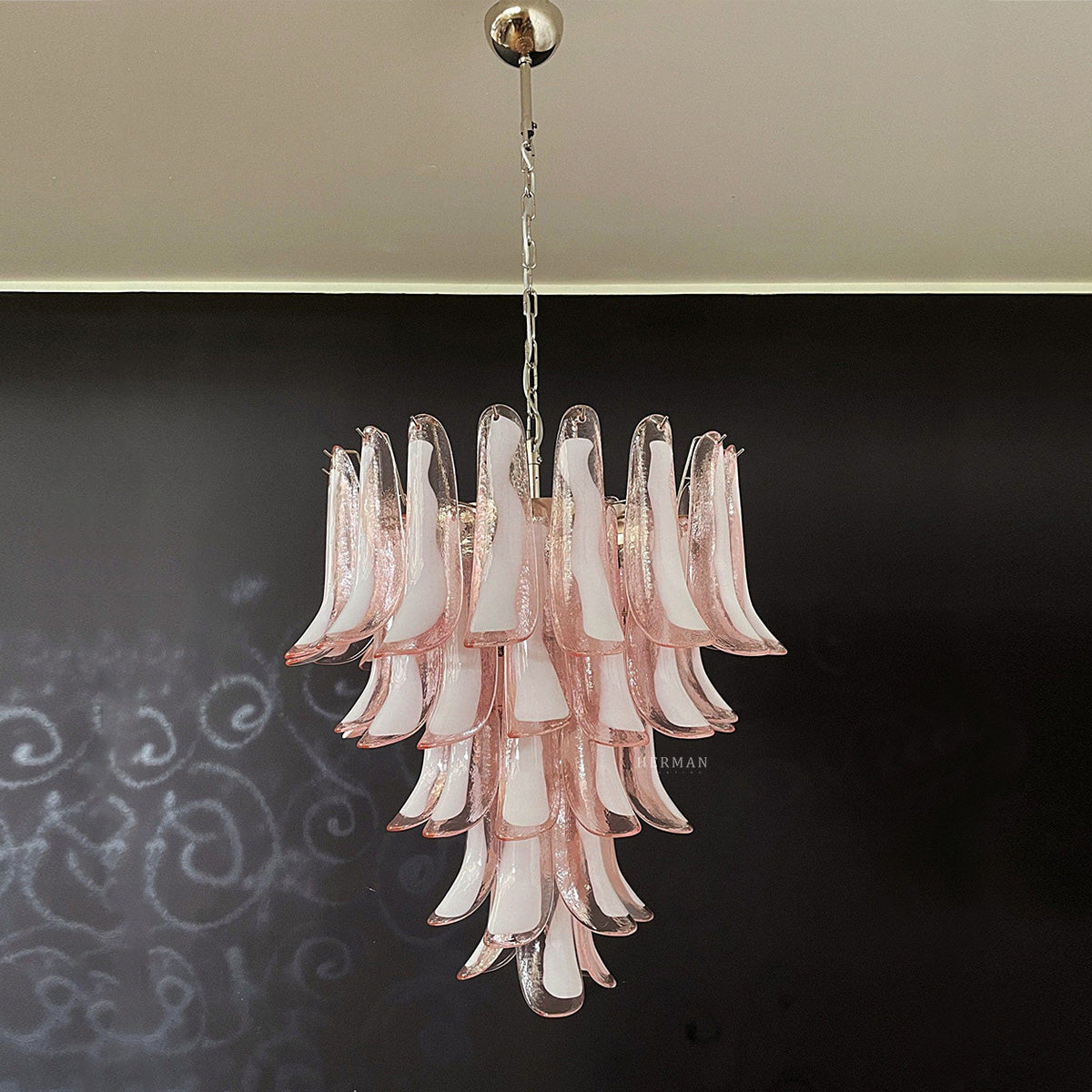 Murano Glass Chandelier – 52 Petals – Pink