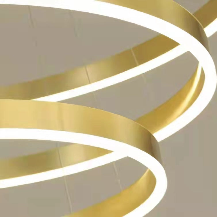 Gold Ring LED Chandelier with Wrought Iron Accents Metal Open Ring for Living Room