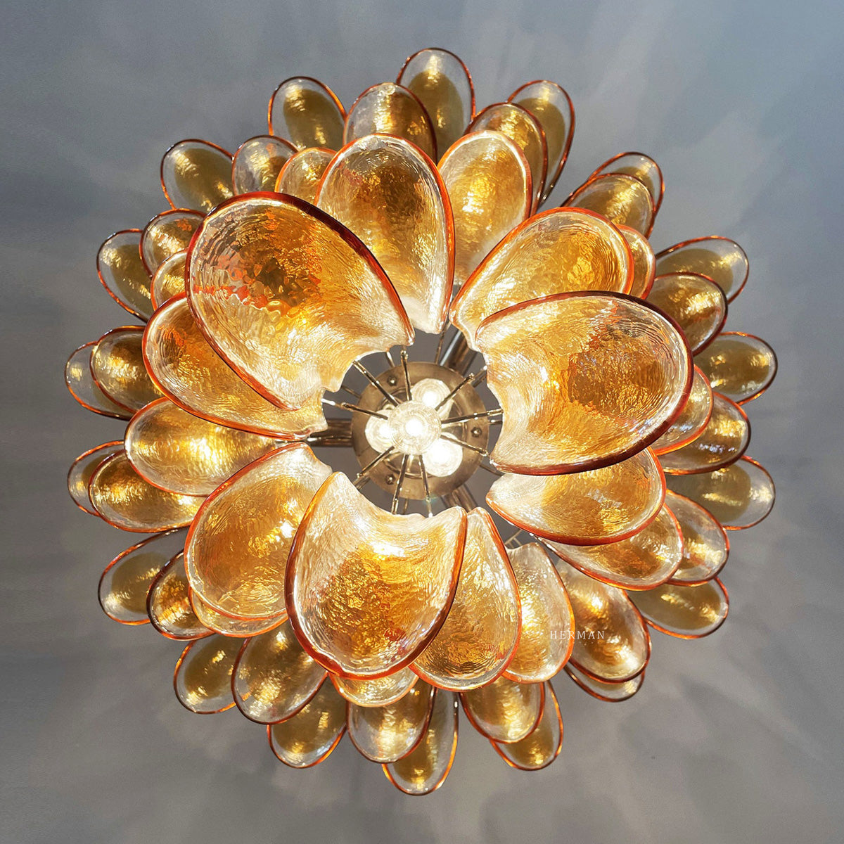 Murano Glass Chandelier – 52 Petals – Amber