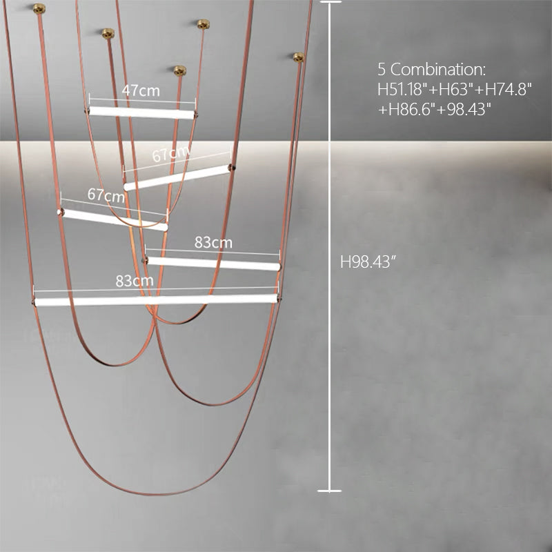 Designer U-Shaped LED Chandelier with Glass Tube, Leather Cable & Satin Stainless Steel Finish