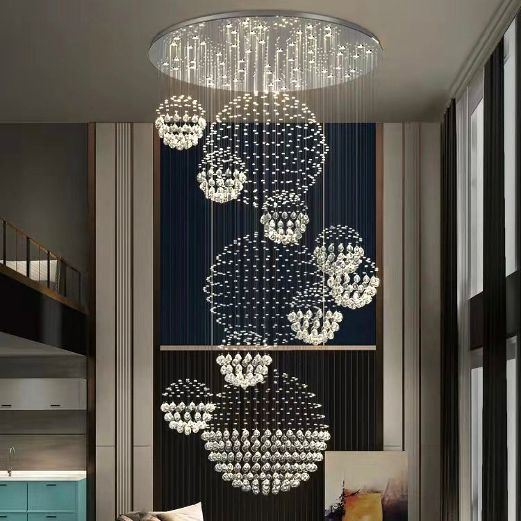 K9 Crystal Raindrop Globe Spiral Chandelier for Entryway and Staircase