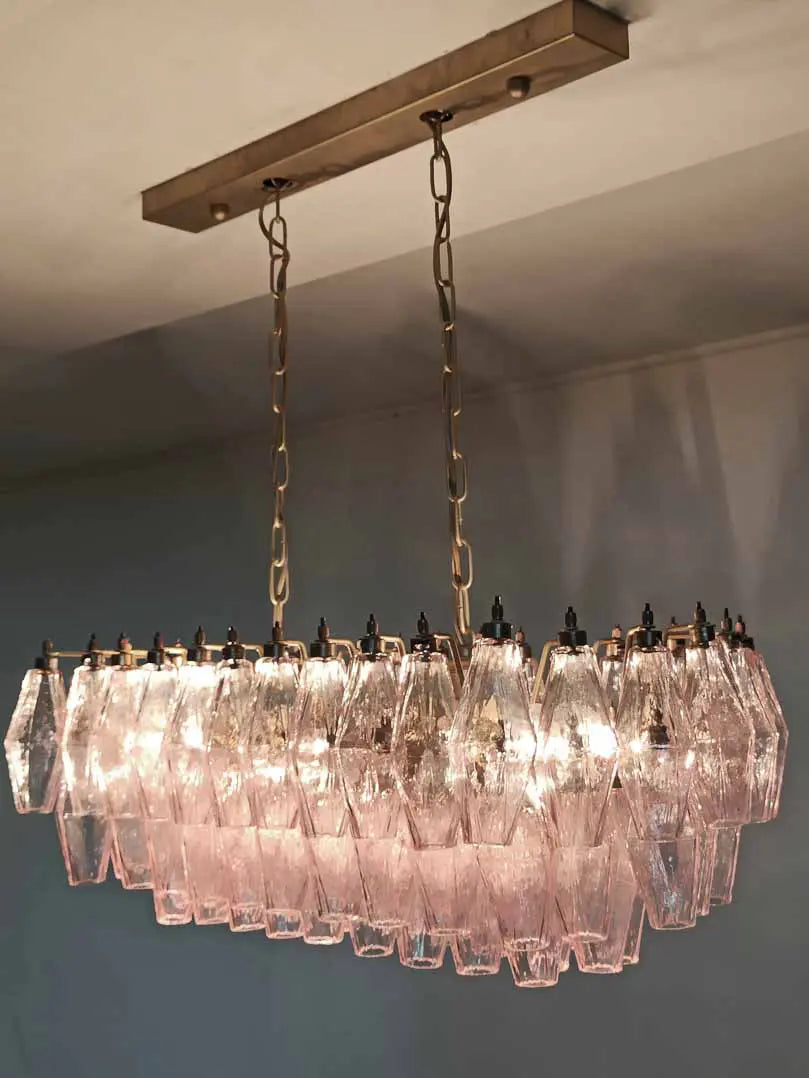 Murano Chandelier – Poliedri – 84 Glasses – Pink
