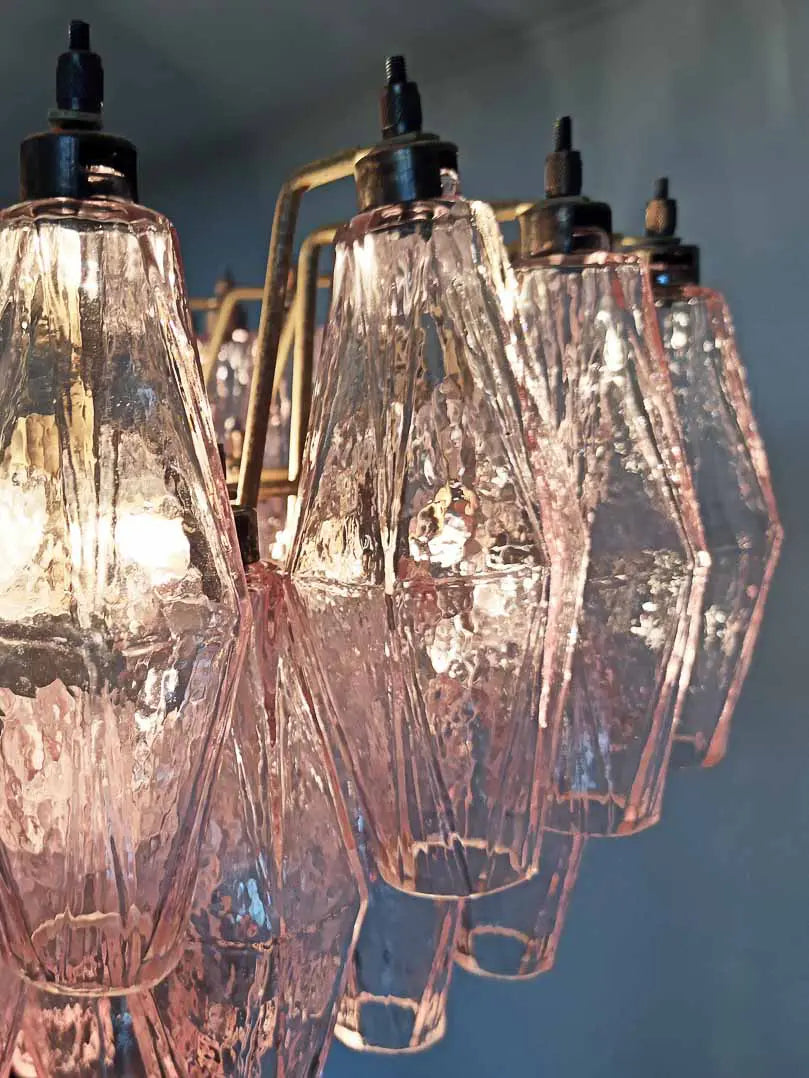 Murano Chandelier – Poliedri – 84 Glasses – Pink