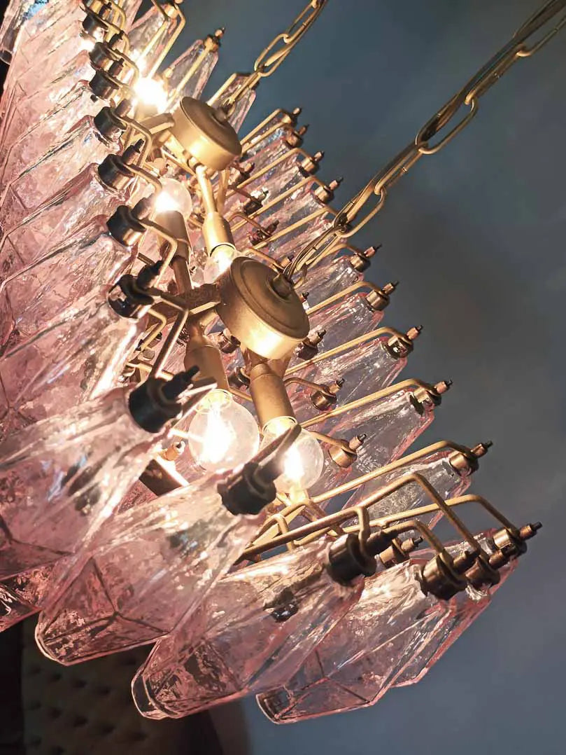 Murano Chandelier – Poliedri – 84 Glasses – Pink