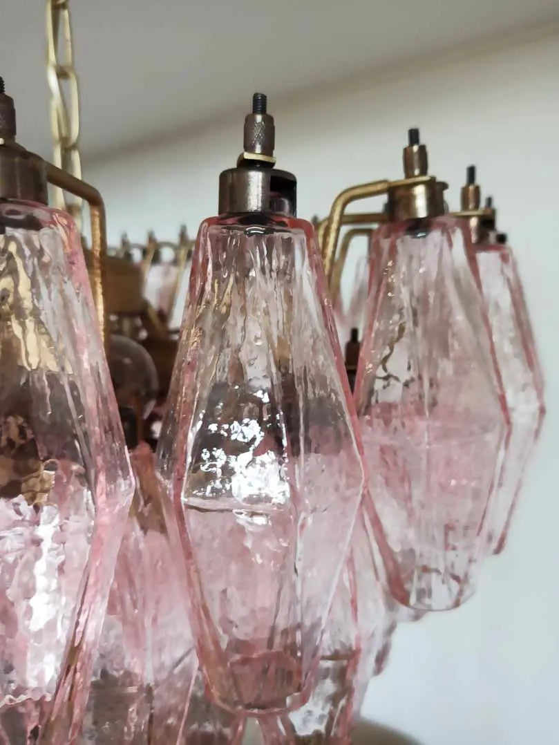 Murano Chandelier – Poliedri – 84 Glasses – Pink