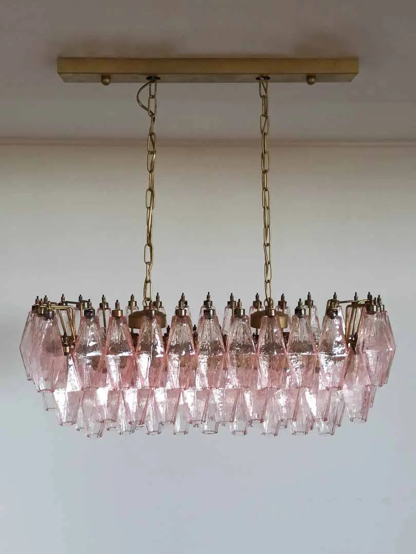 Murano Chandelier – Poliedri – 84 Glasses – Pink