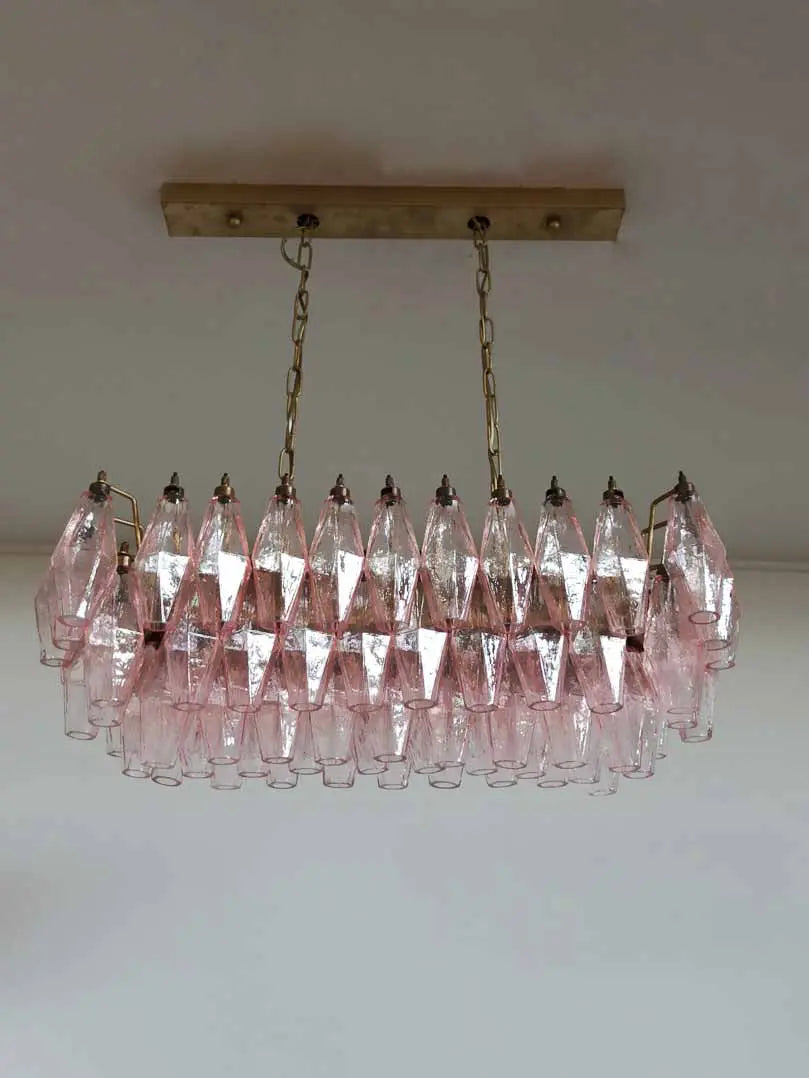 Murano Chandelier – Poliedri – 84 Glasses – Pink