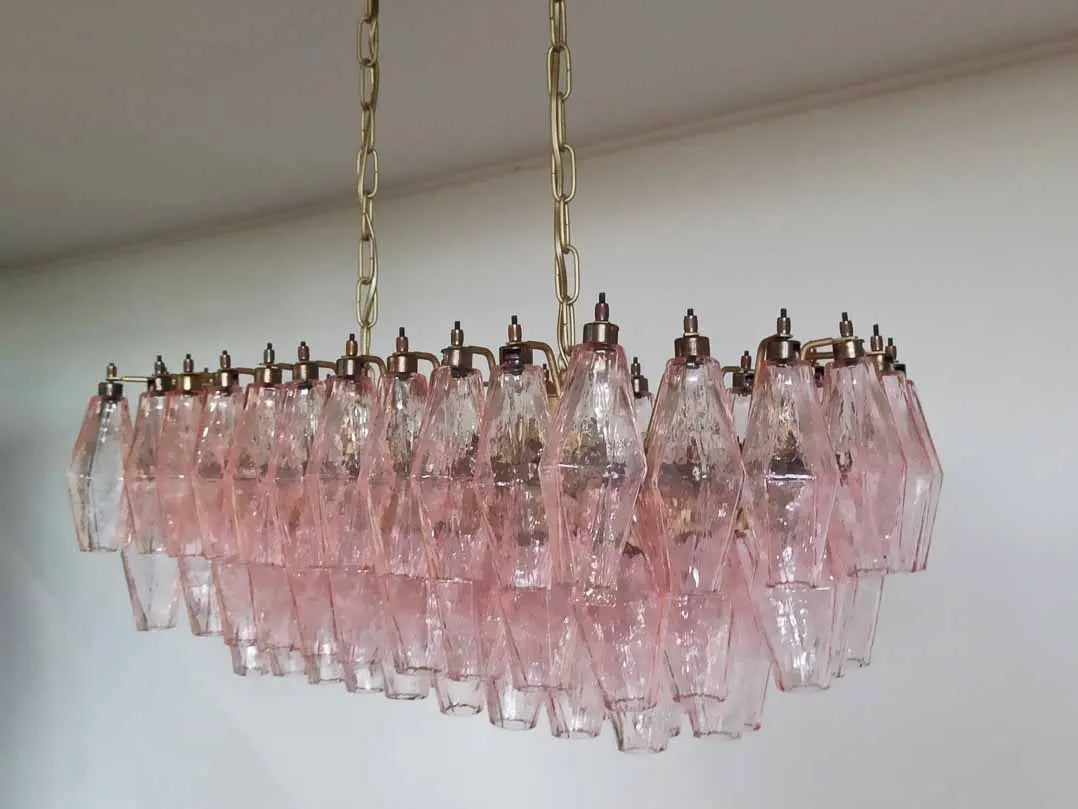 Murano Chandelier – Poliedri – 84 Glasses – Pink