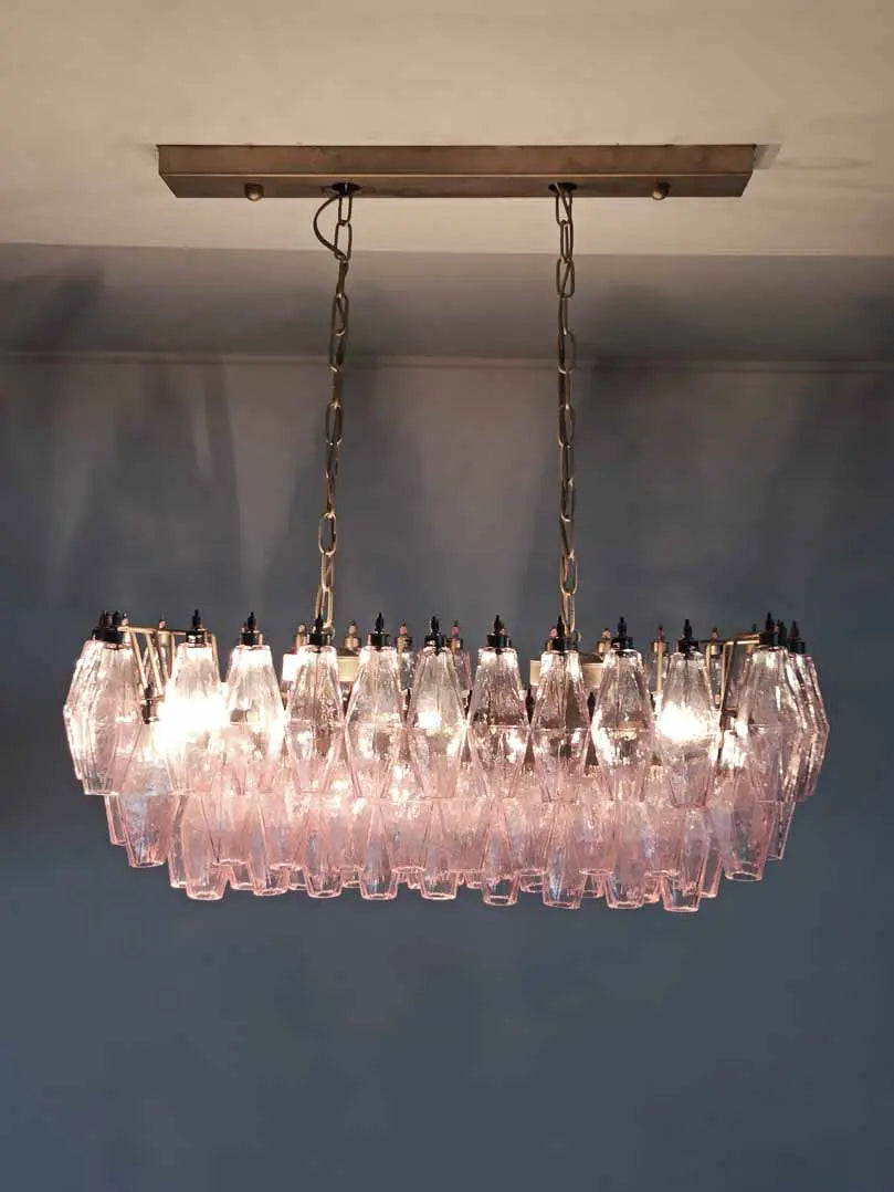 Murano Chandelier – Poliedri – 84 Glasses – Pink
