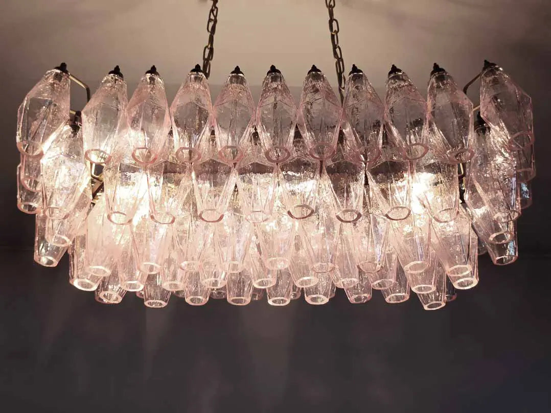Murano Chandelier – Poliedri – 84 Glasses – Pink