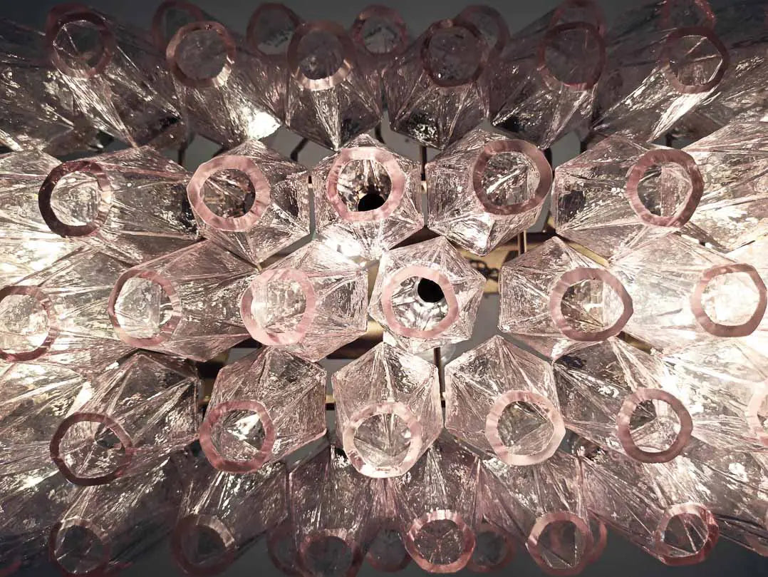 Murano Chandelier – Poliedri – 84 Glasses – Pink