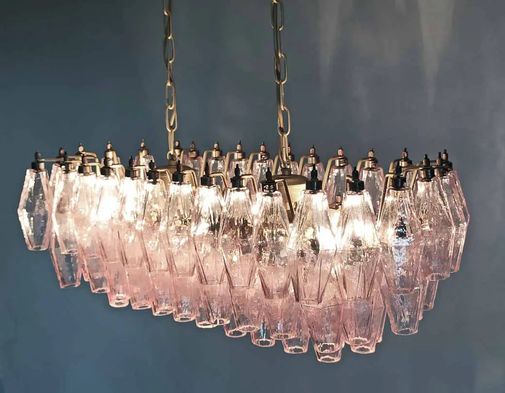 Murano Chandelier – Poliedri – 84 Glasses – Pink