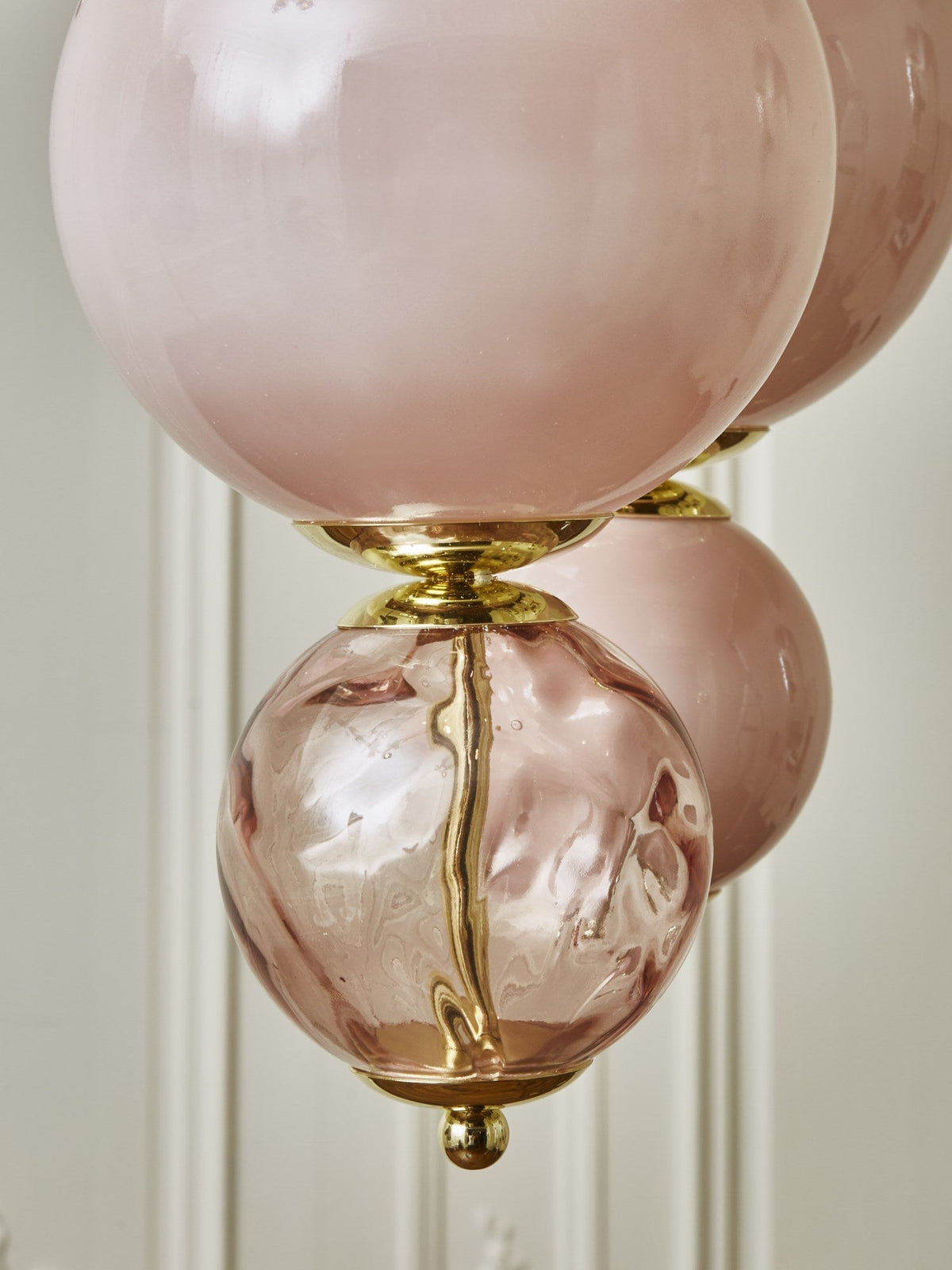 Modern Ball Cluster Chandelier with Pink Opaline Glass