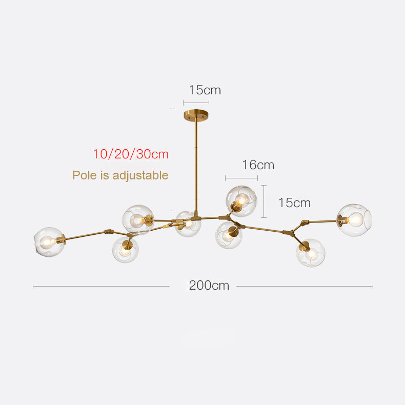 6 / 8-Lights Clear Globes Glass Modern Arm Chandelier Bronze for Dining Room or Bedroom