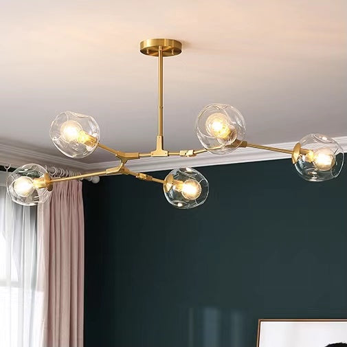 6 / 8-Lights Clear Globes Glass Modern Arm Chandelier Bronze for Dining Room or Bedroom