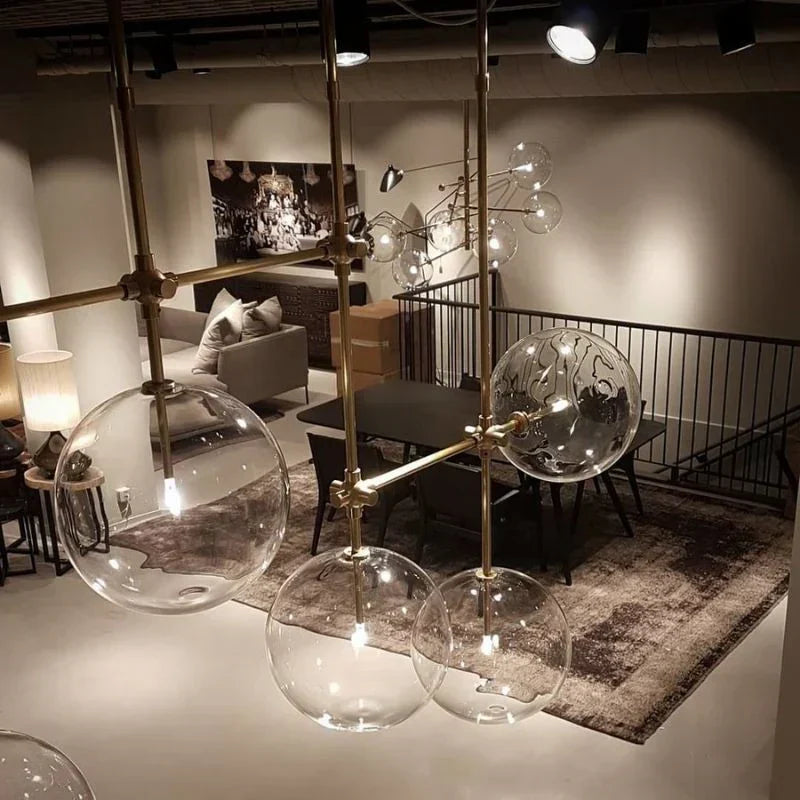 Nordic Clear Sphere Glass Chandelier in Black / gold Finish for Dinning Room / kitchen Island